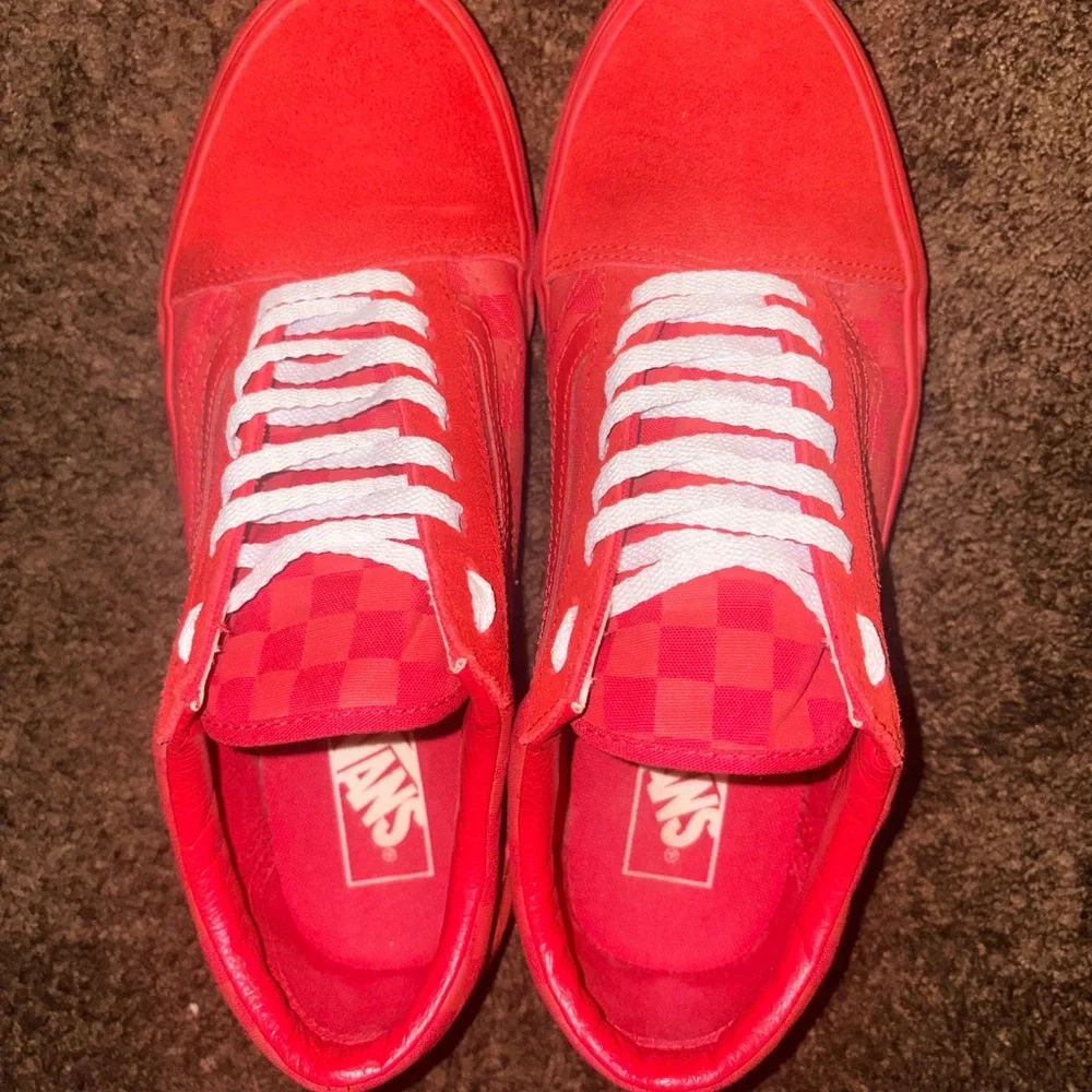 Vans Old Skool Tonal Toro Red Checkered Sneakers Canvas/Suede Men’s Size 9.5 - Picture 2 of 8